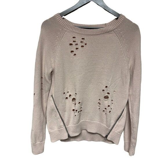 Express Pink Crewneck Shark Bite Side Zipper Long Sleeve Sweater Size Small - Picture 1 of 9